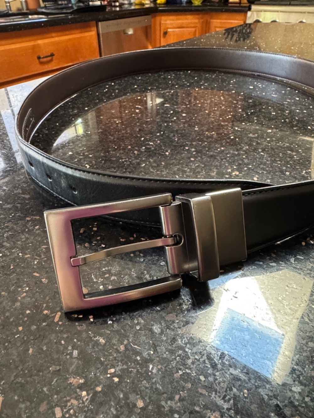 Reversible Black/Brown Belt with Brushed Metal Buckle